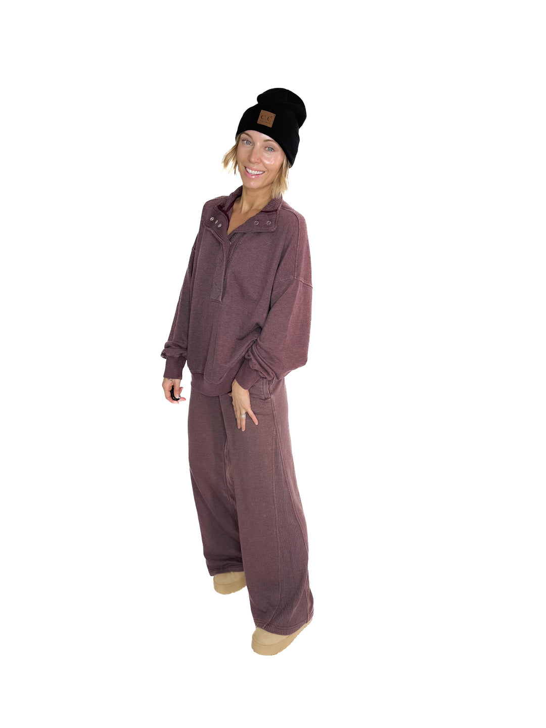 Margot 1/2 Snap Pullover- DARK CHERRY