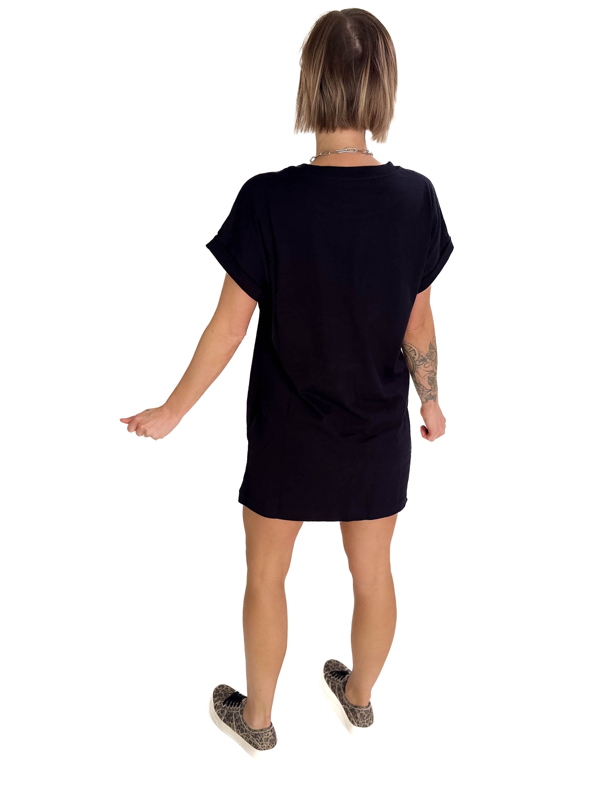 Aylie Cotton Pocket T-Shirt Dress- BLACK