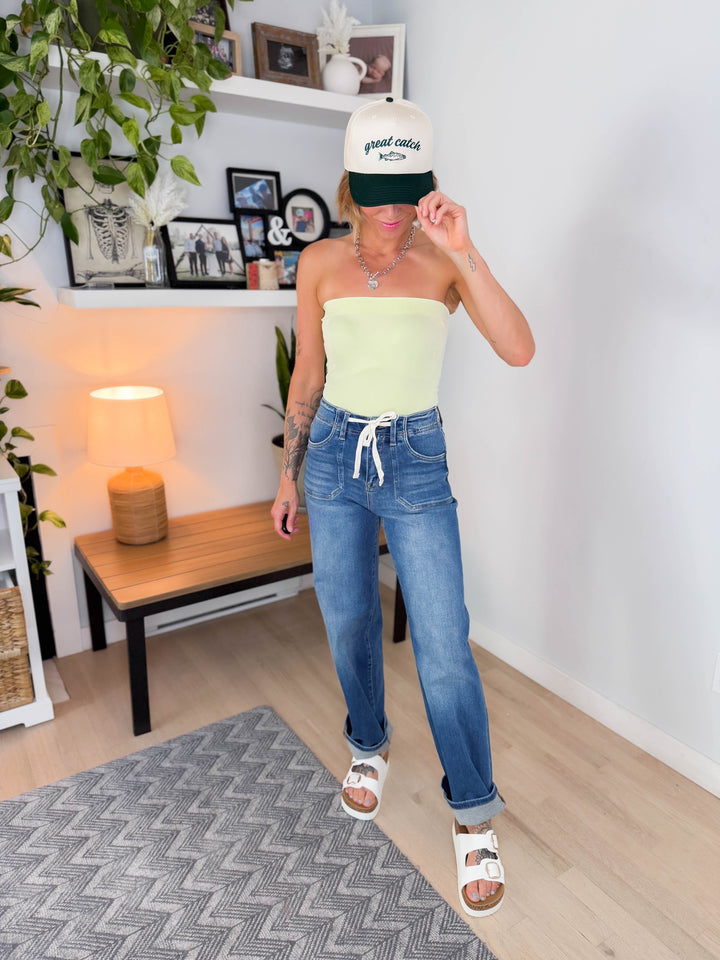 Celine Seamless Tube Top Bodysuit- LIME CREAM