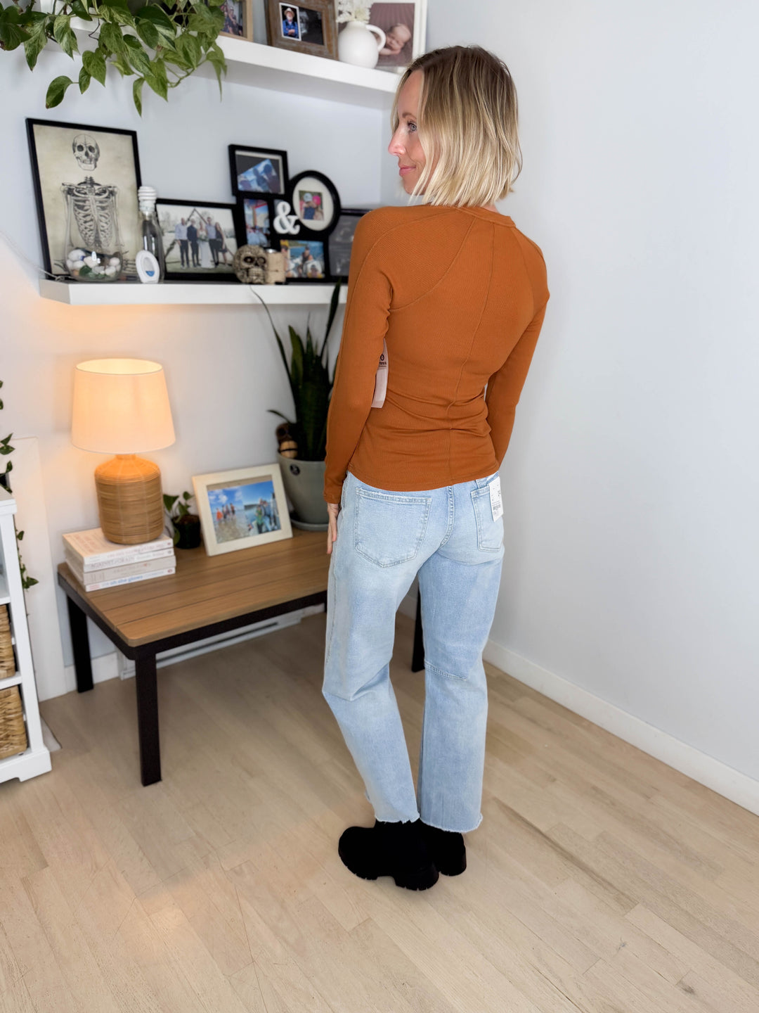Mono B Diane Essential Long Sleeve Henley Top- GOLDEN HOUR