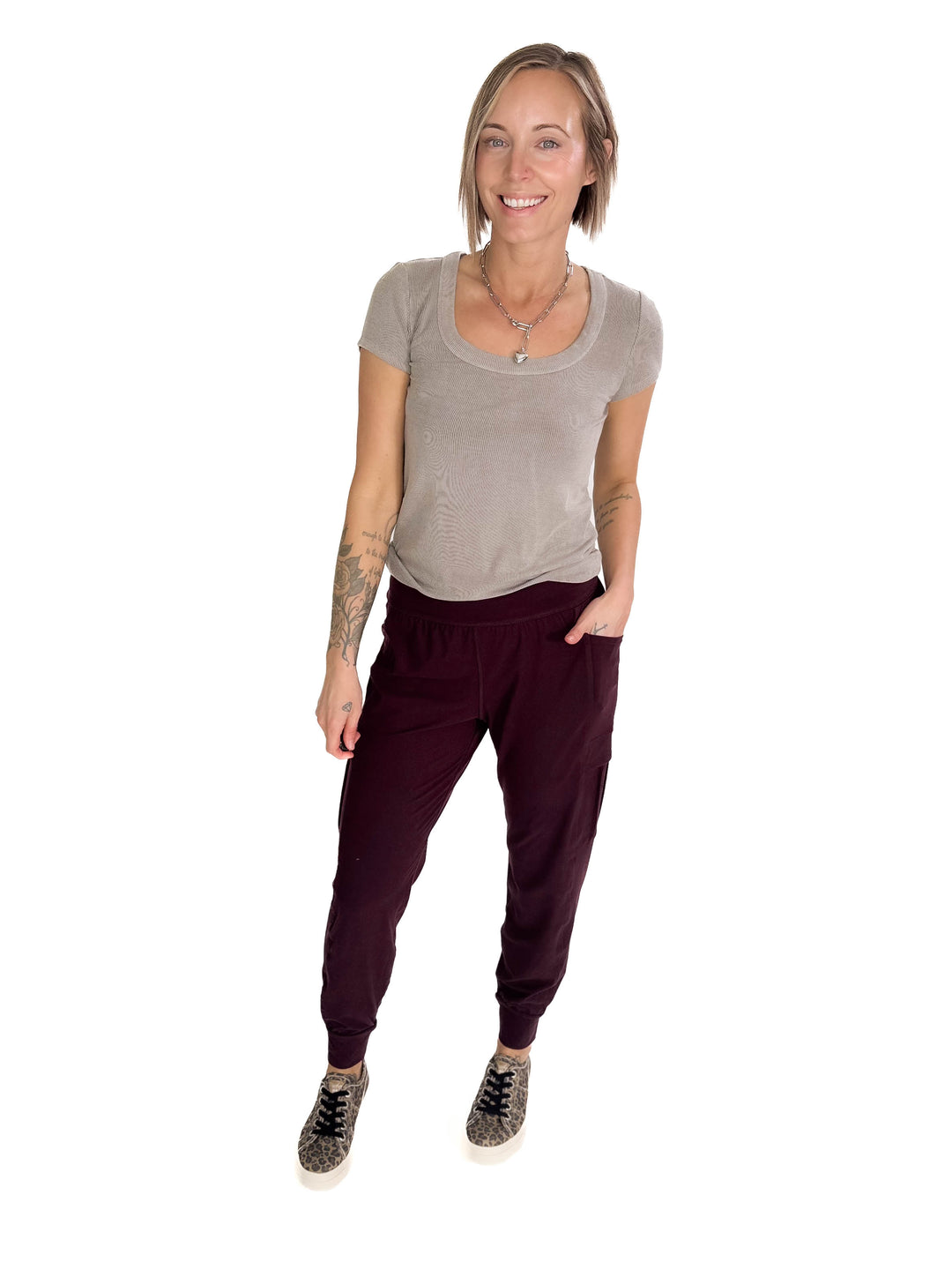 Lauren Basic Scoop Neck Baby Tee- GREY BROWN