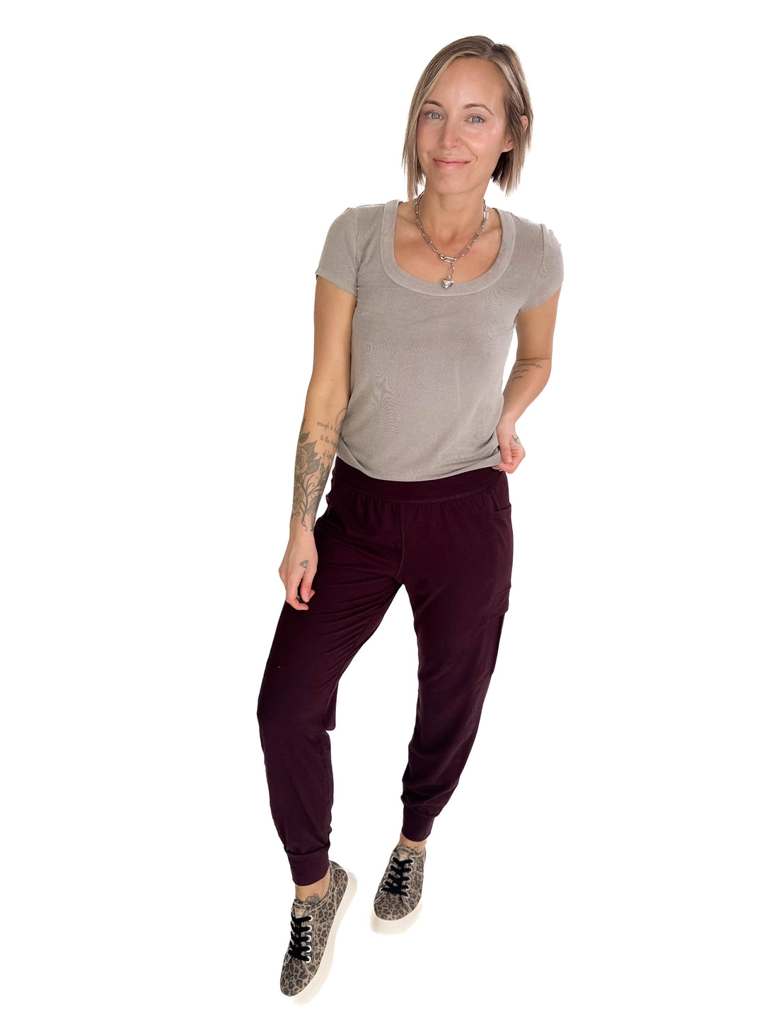 Lauren Basic Scoop Neck Baby Tee- GREY BROWN