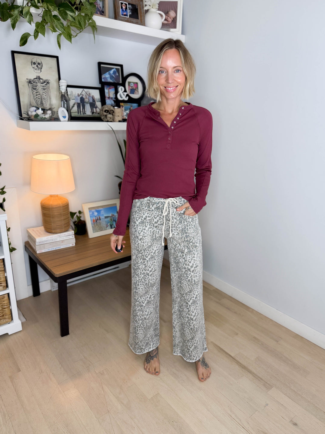 Vervet Keaton High Rise Wide Leg Tie Waist Jean- LEOPARD