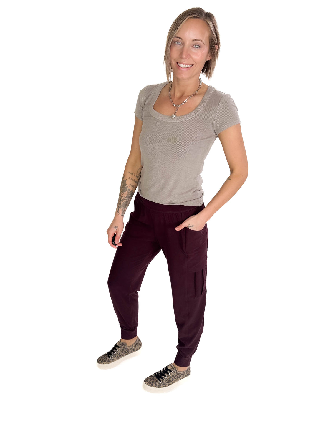 Lauren Basic Scoop Neck Baby Tee- GREY BROWN