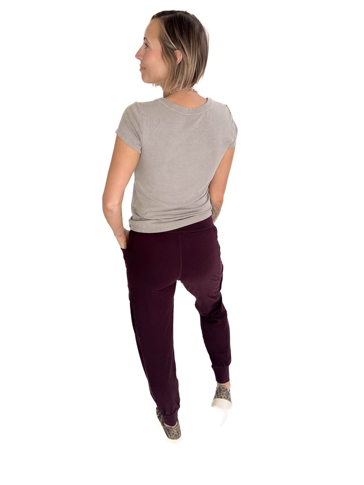 Lauren Basic Scoop Neck Baby Tee- GREY BROWN