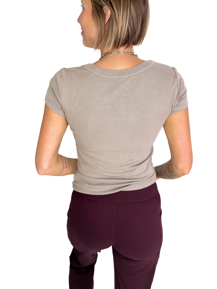 Lauren Basic Scoop Neck Baby Tee- GREY BROWN