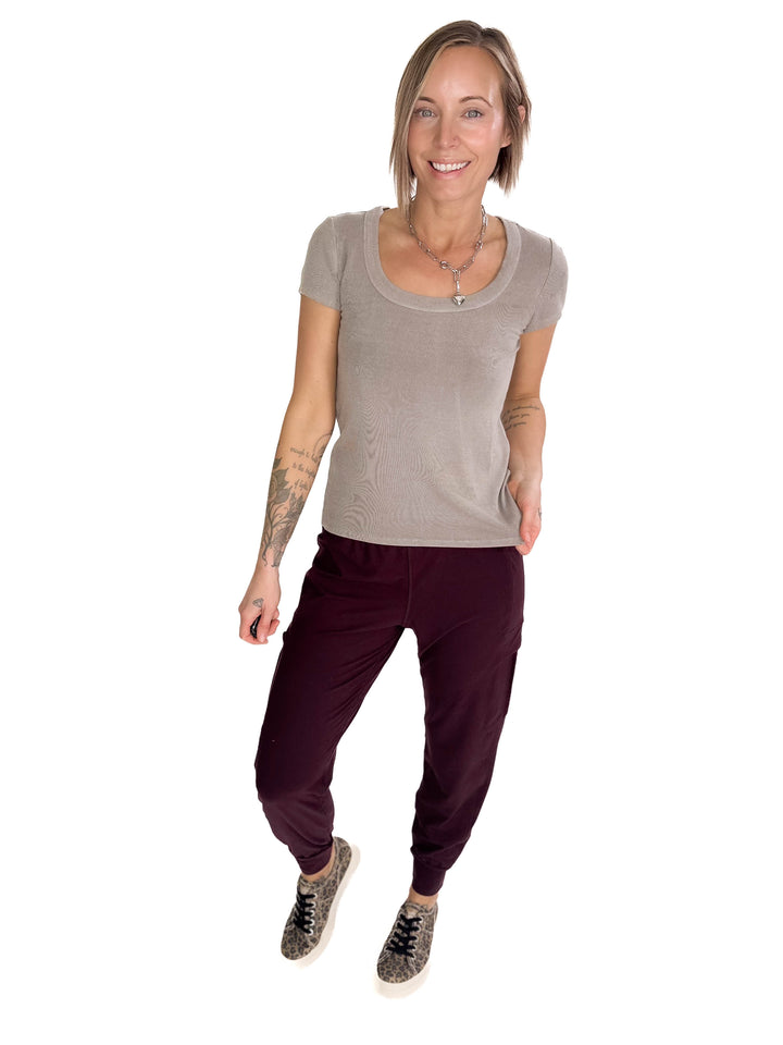 Lauren Basic Scoop Neck Baby Tee- GREY BROWN