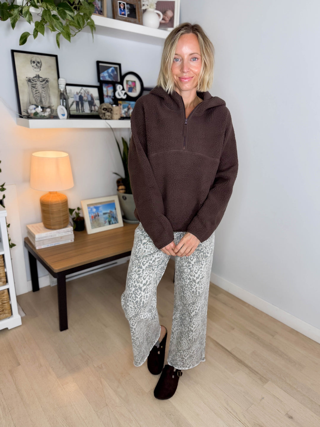 Willa 1/2 Zip Fleece Hoodie Pullover- ESPRESSO