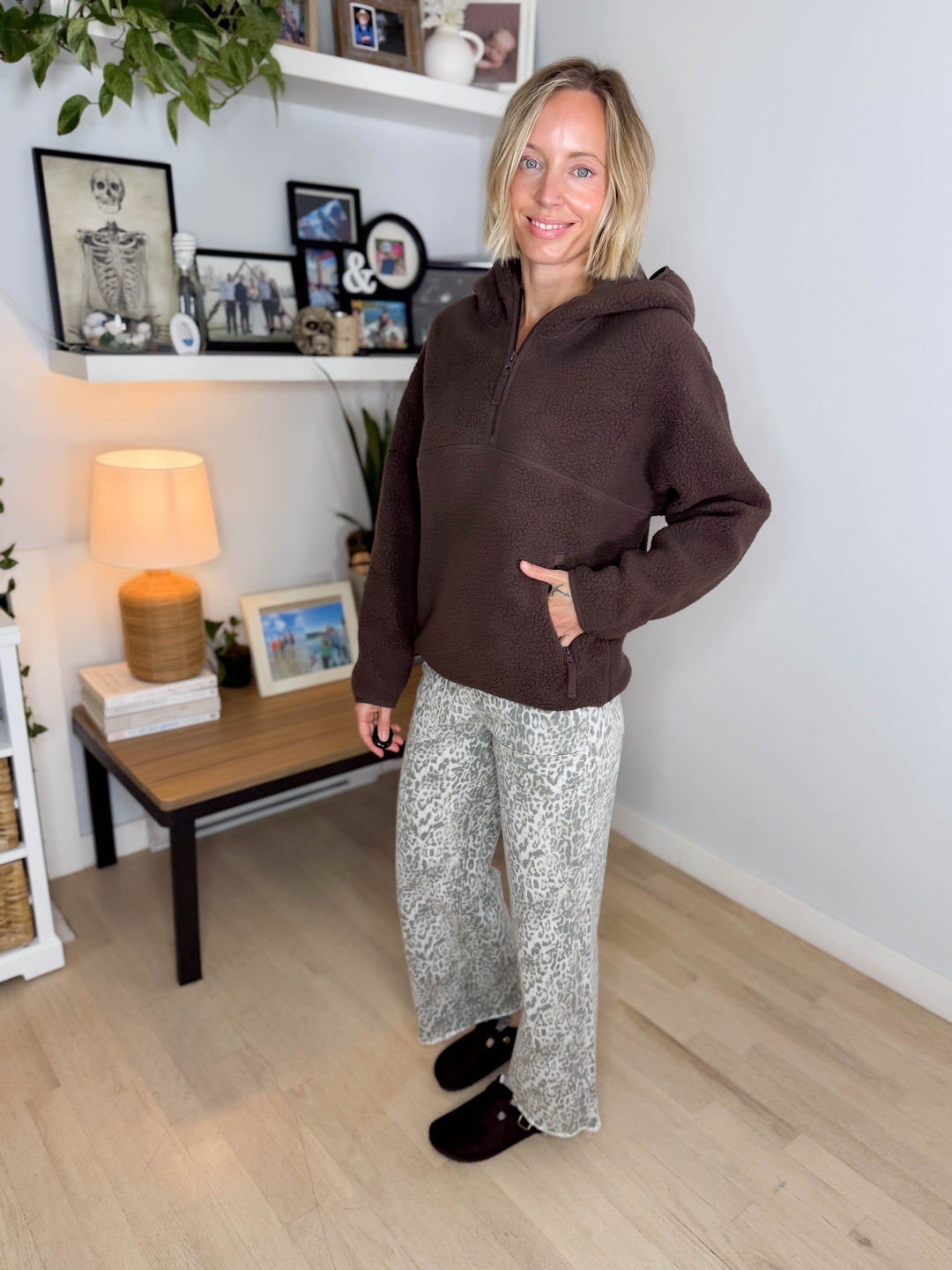 Willa 1/2 Zip Fleece Hoodie Pullover- ESPRESSO