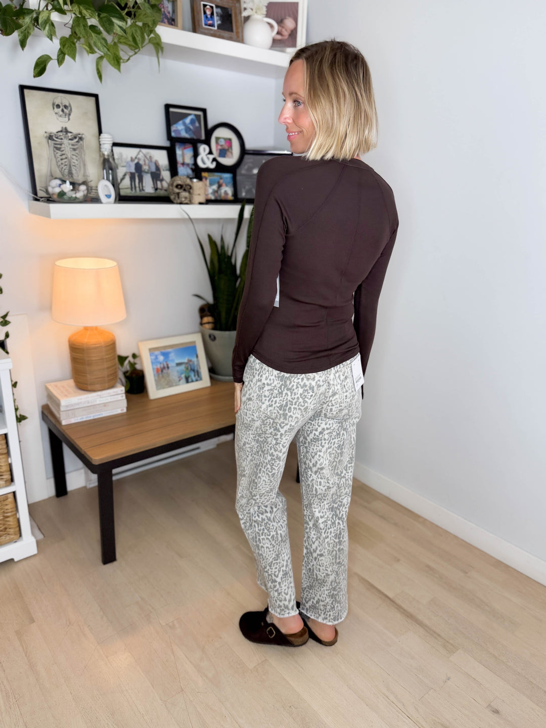Mono B Diane Essential Long Sleeve Henley Top- COFFEE BEAN
