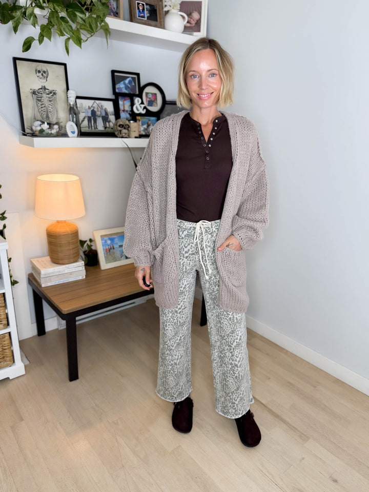 Petra Chunky Knit Cardigan- MUSHROOM