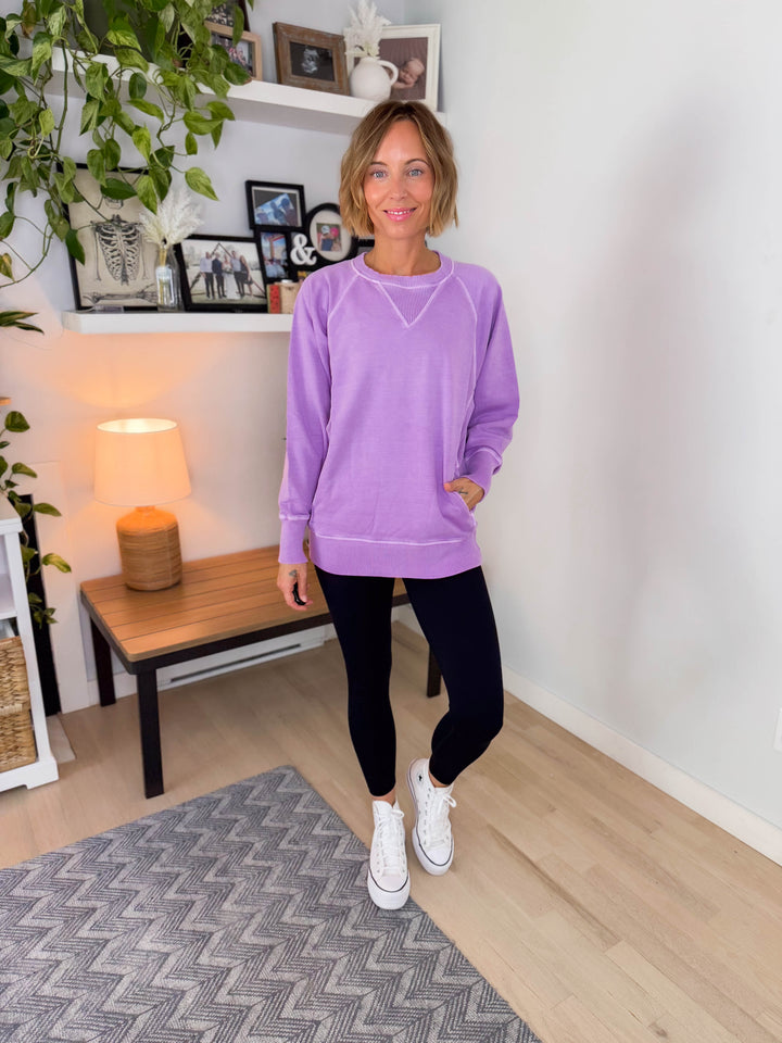 Juliet Washed Tunic Sweatshirt- BRIGHT LAVENDER