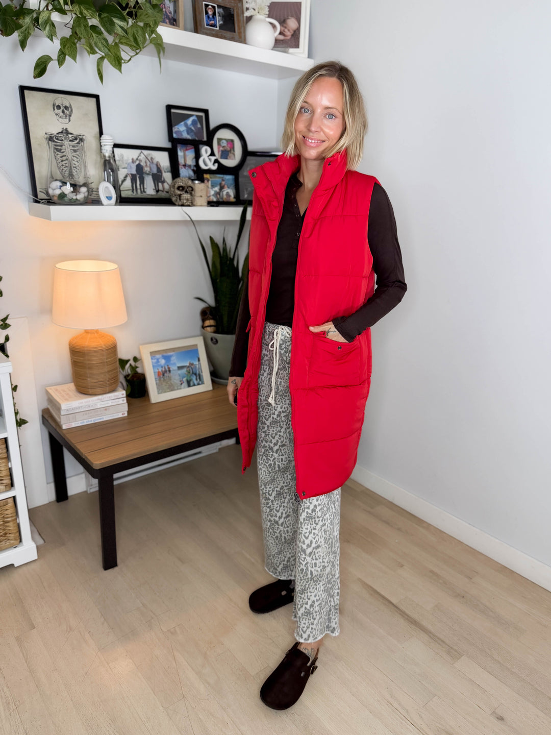 Norah Mock Neck Long Vest- RED