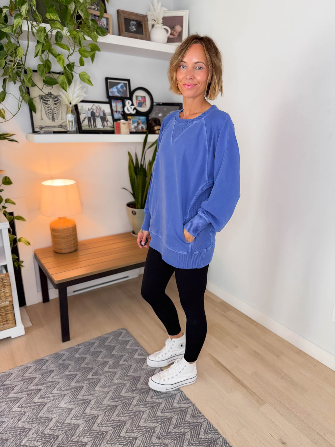 Juliet Washed Tunic Sweatshirt- BRIGHT BLUE