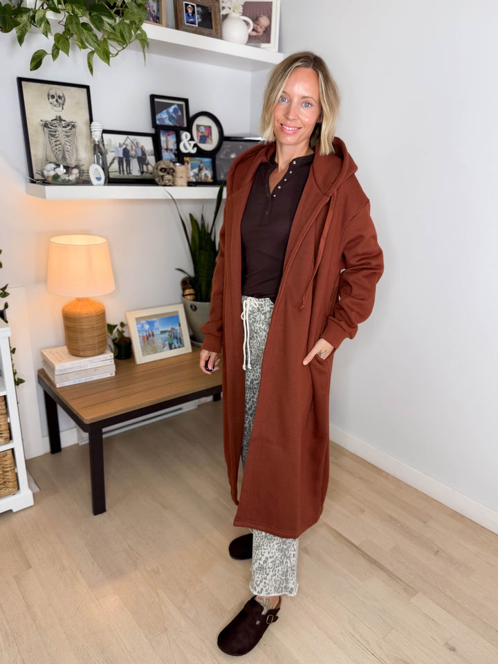 Oslo Hooded Cardigan- BRICK