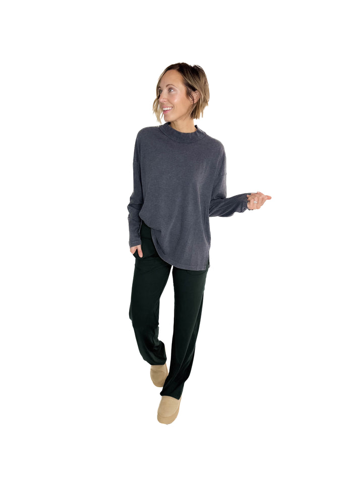 Collete Cotton Blend Mock Neck- BLACK