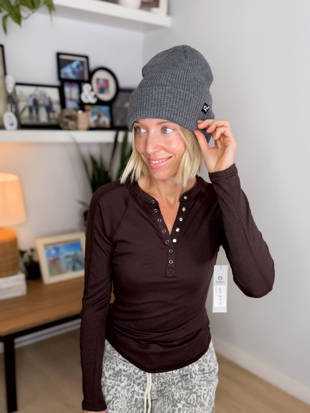 CC Waffle Knit Cuff Beanie- DARK MELANGE GREY