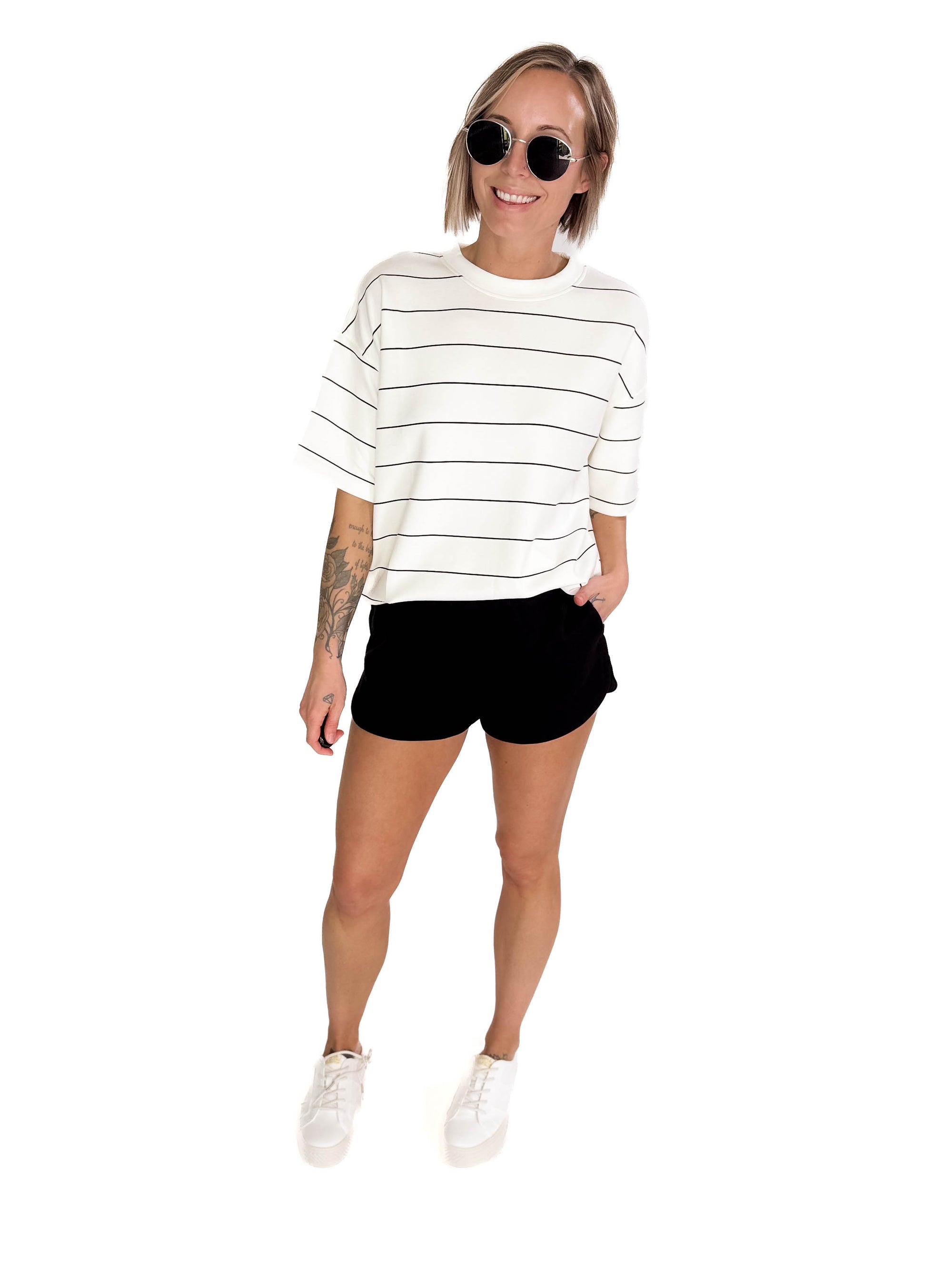 Betta Modal Stripe Crew Neck- CREAM/BLACK