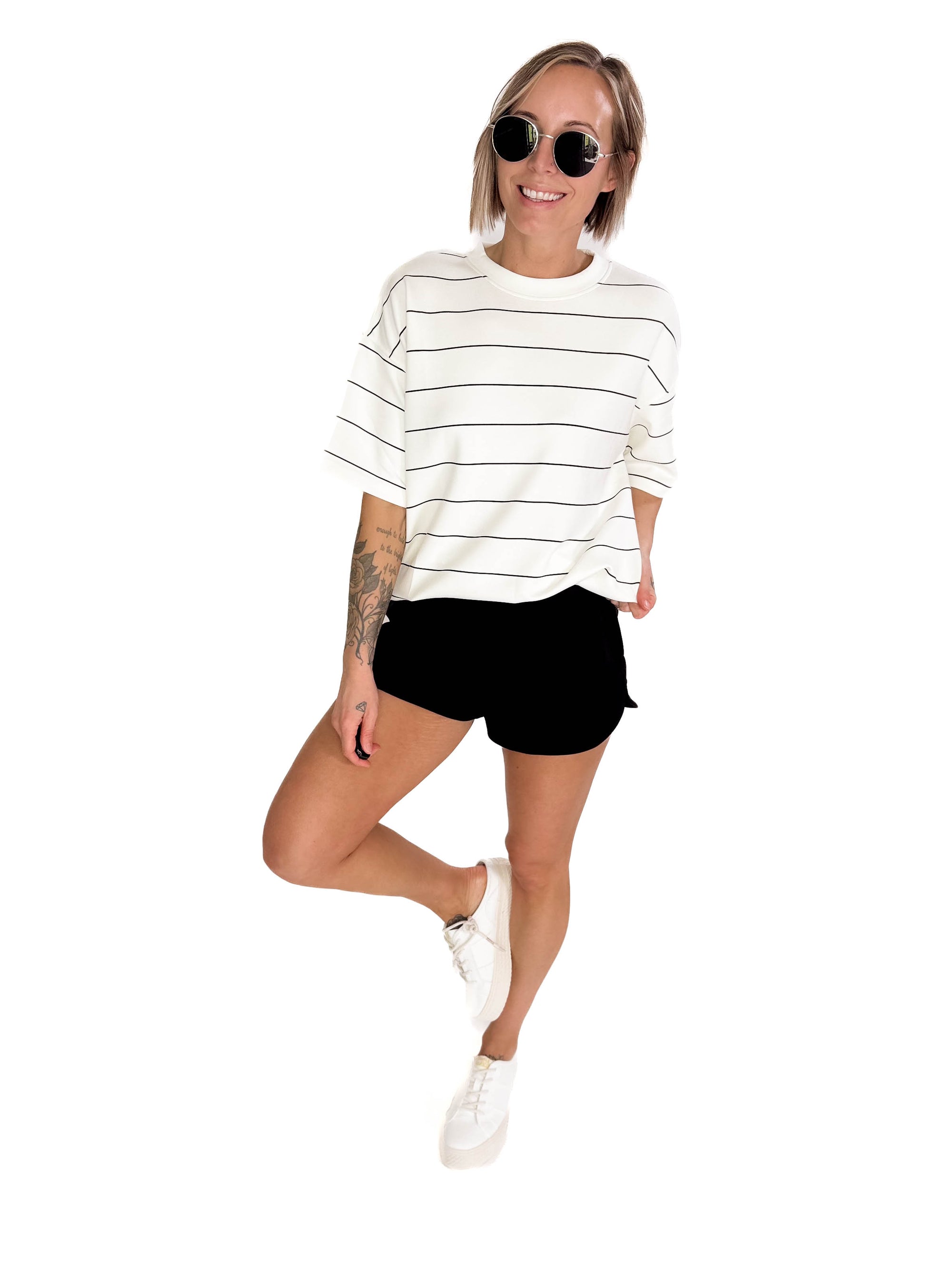 Betta Modal Stripe Crew Neck- CREAM/BLACK