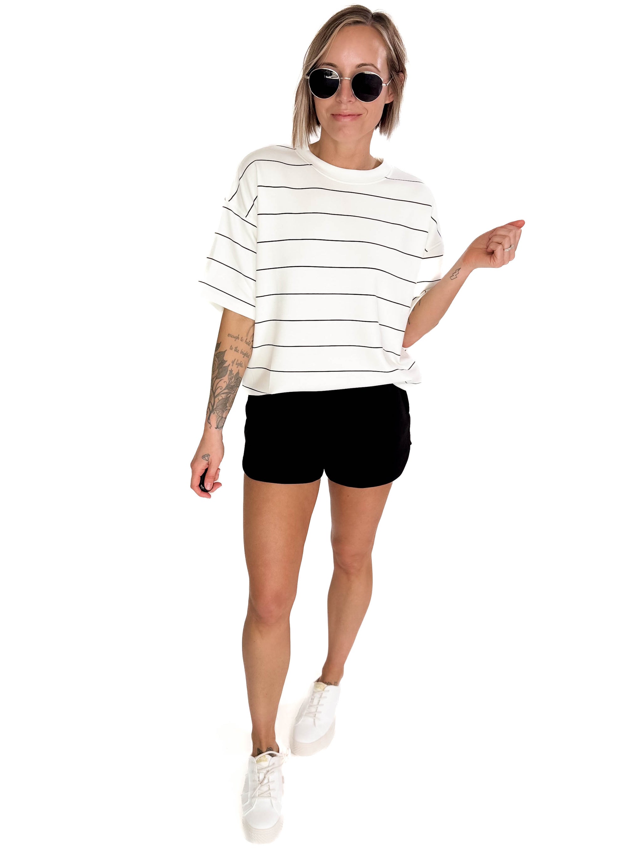 Betta Modal Stripe Crew Neck- CREAM/BLACK