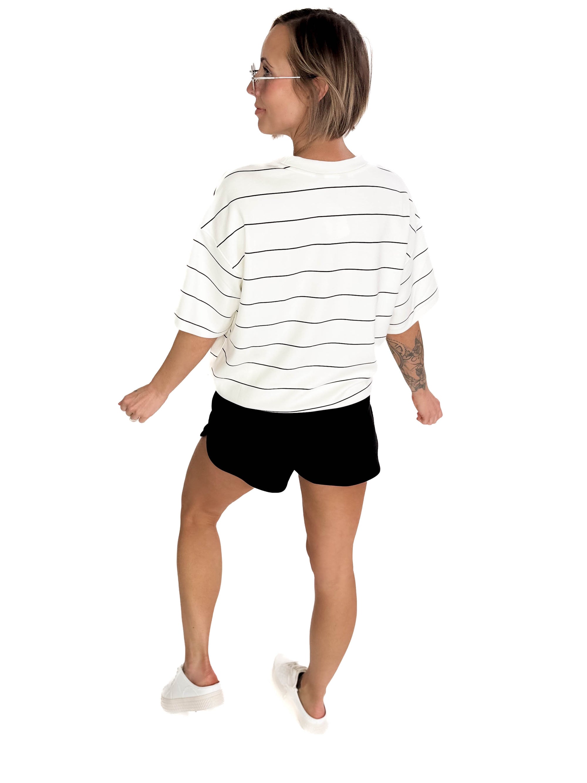 Betta Modal Stripe Crew Neck- CREAM/BLACK