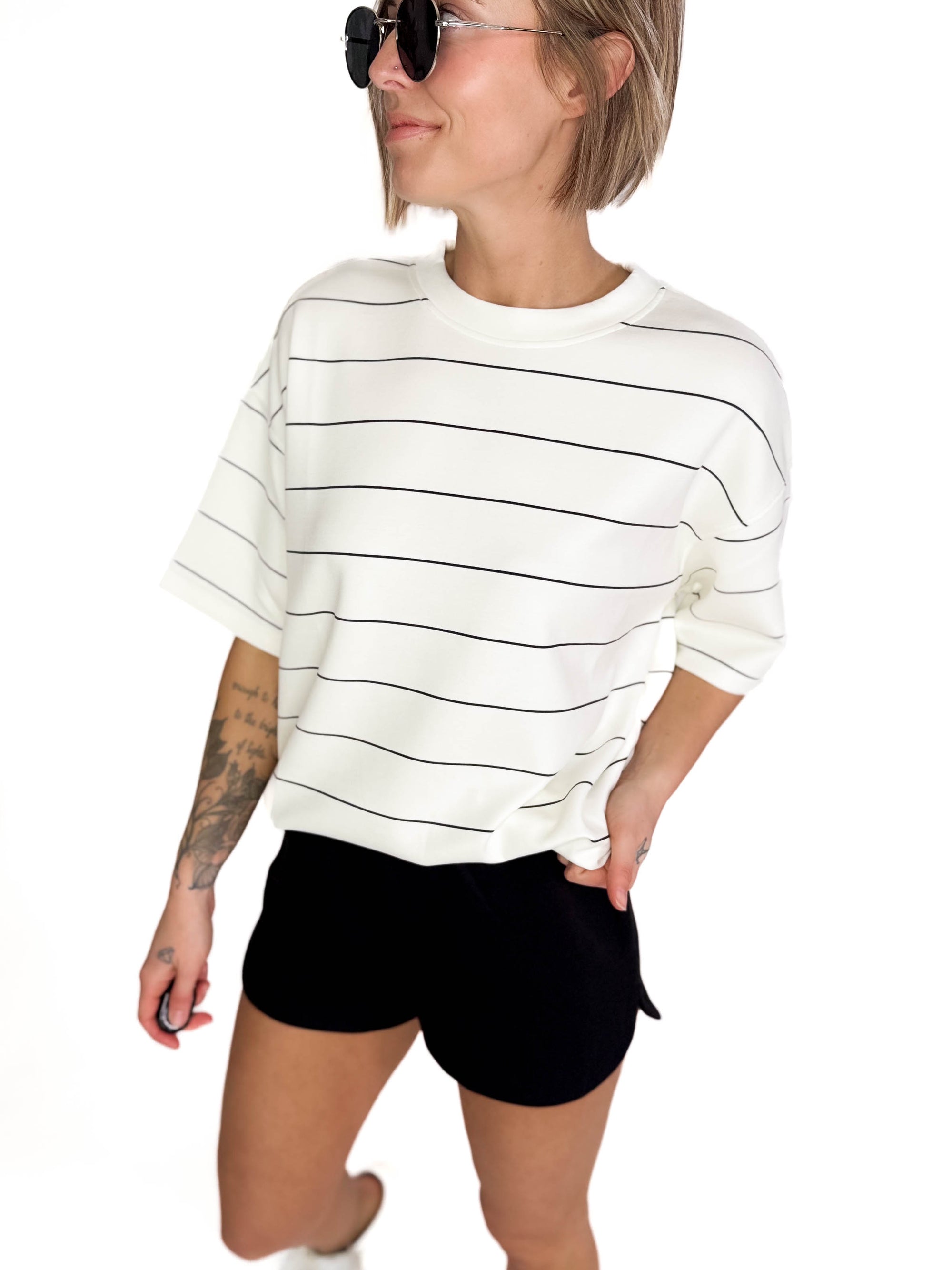 Betta Modal Stripe Crew Neck- CREAM/BLACK