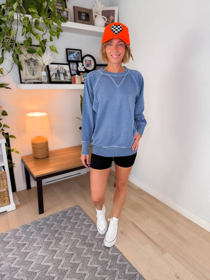Juliet Washed Tunic Sweatshirt-  DUSTY BLUE