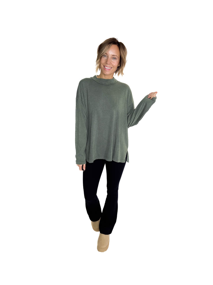 Collete Cotton Blend Mock Neck- REGENCY GREEN