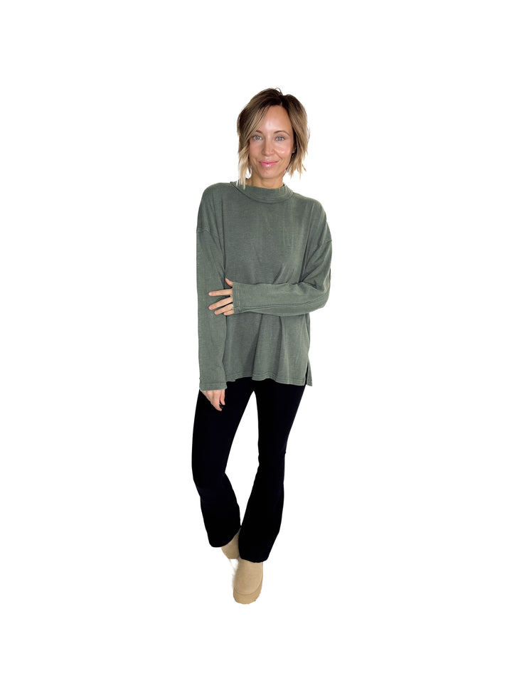 Collete Cotton Blend Mock Neck- REGENCY GREEN