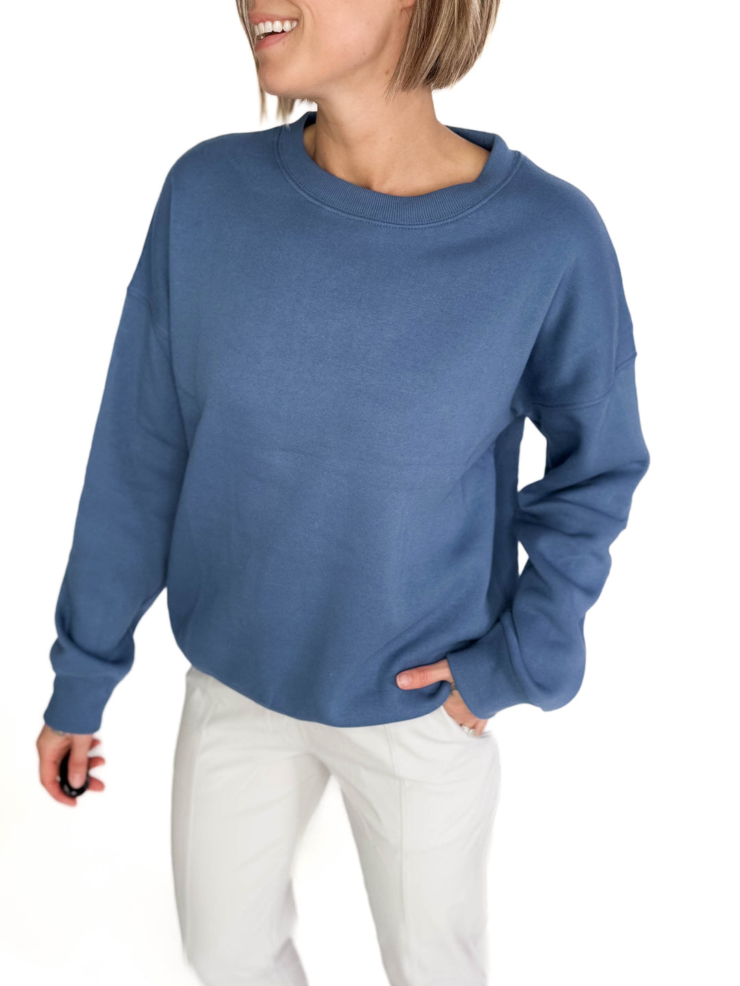 T+G Essential Fleece Sweatshirt- DUSTY BLUE-FINAL SALE