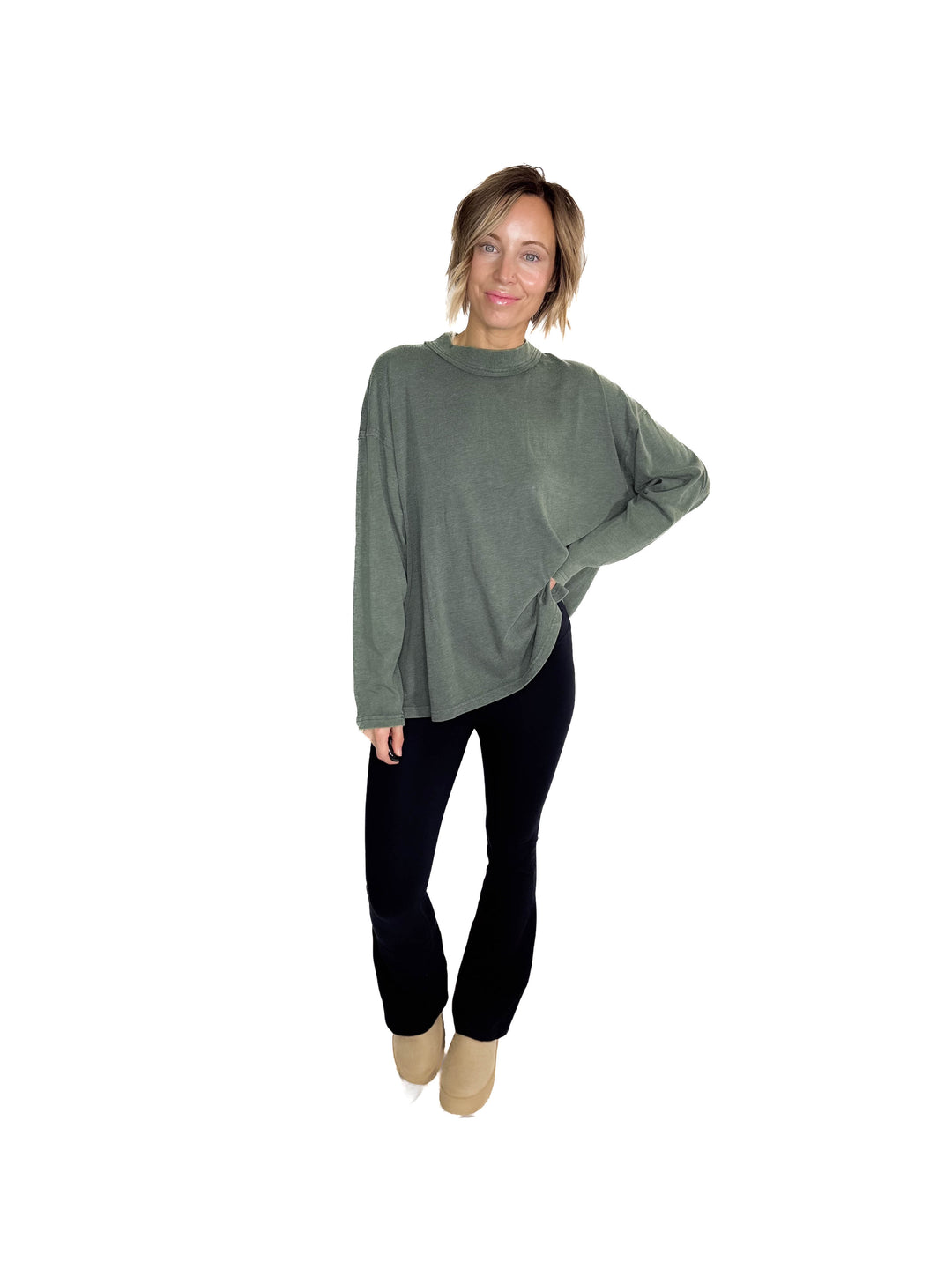 Collete Cotton Blend Mock Neck- REGENCY GREEN