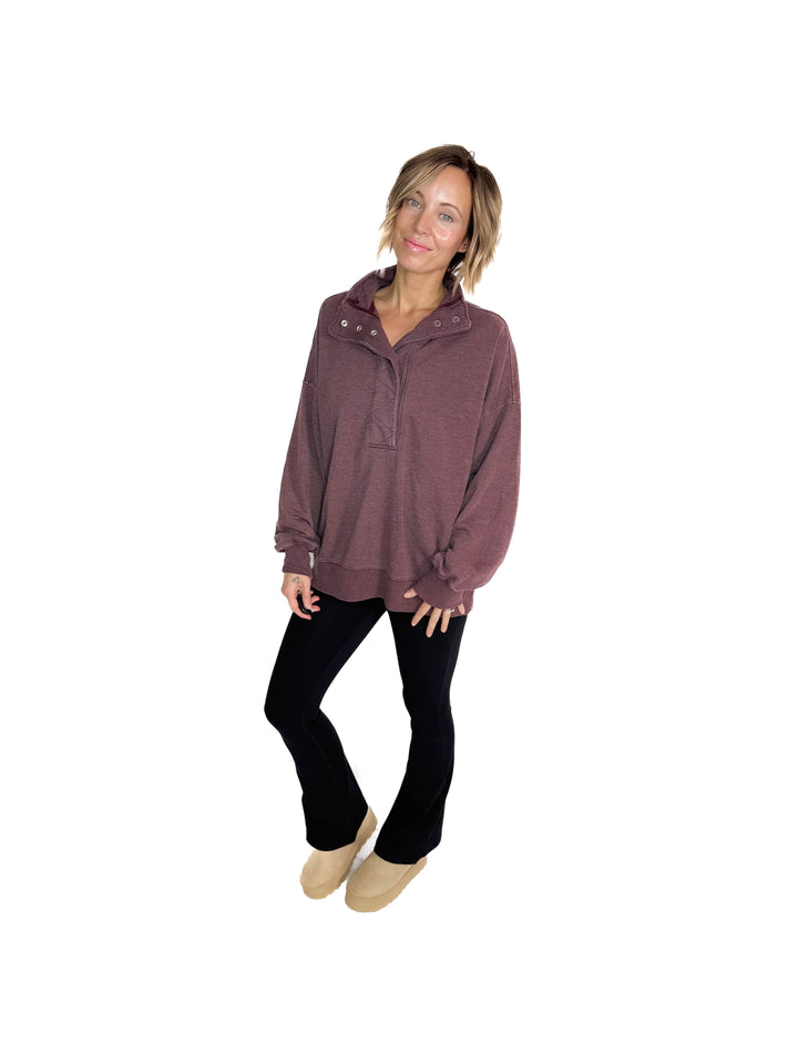 Margot 1/2 Snap Pullover- DARK CHERRY