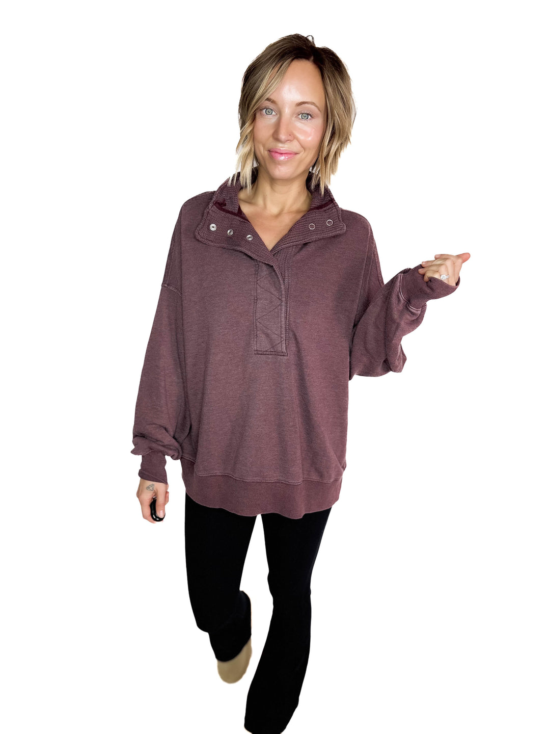 Margot 1/2 Snap Pullover- DARK CHERRY