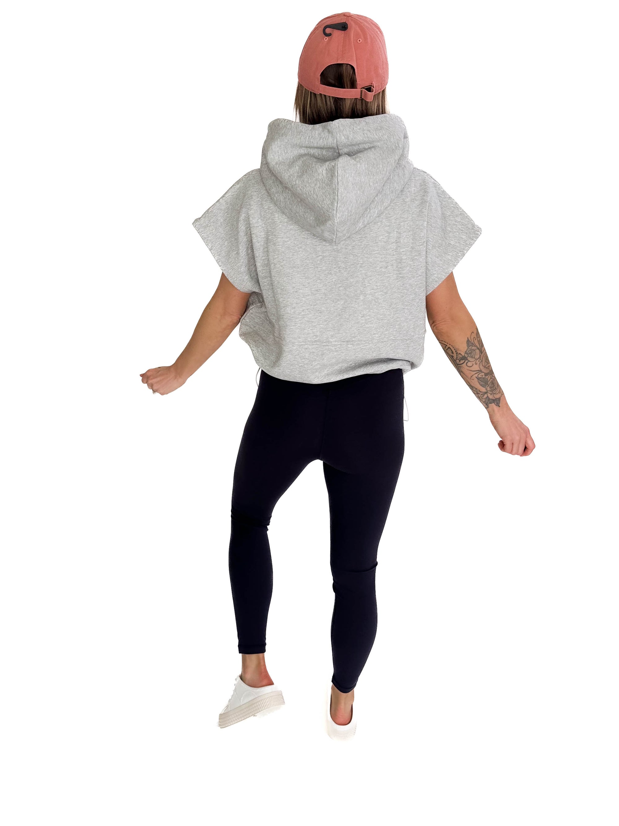 Rae Drawstring Waist Hoodie Top- HTHR GREY