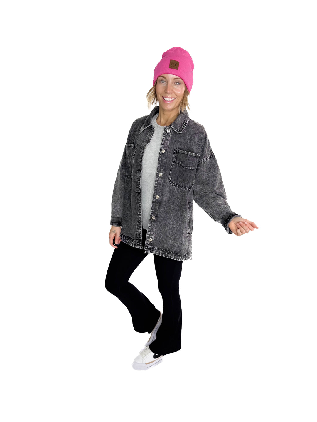 Nikki Button Down Denim Jacket- WASHED BLACK