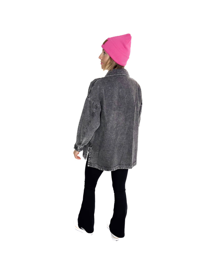 Nikki Button Down Denim Jacket- WASHED BLACK