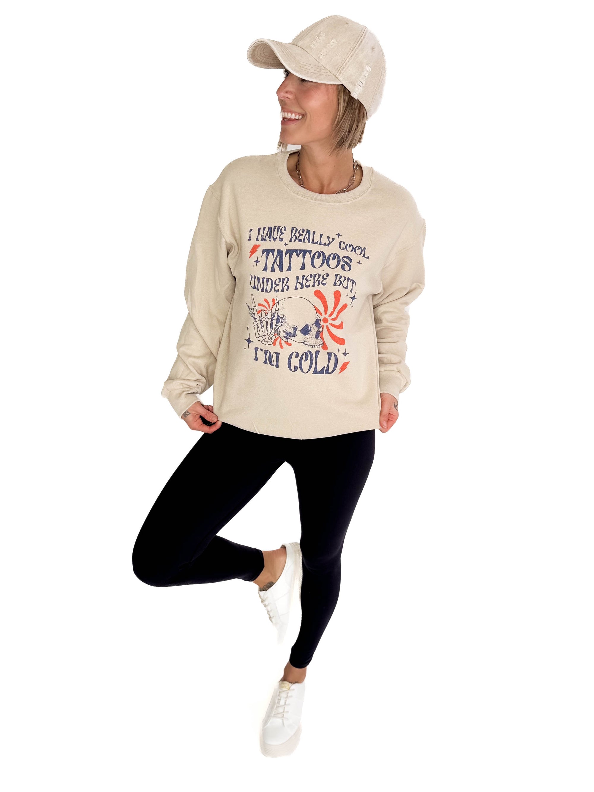 Cool Tattoos Graphic Crewneck- SAND