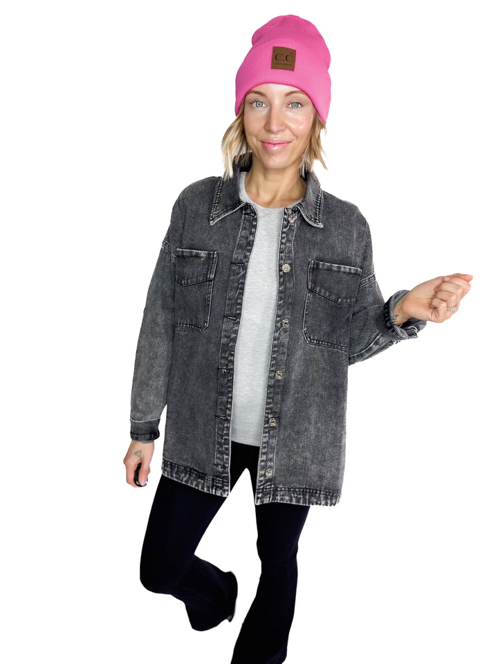 Nikki Button Down Denim Jacket- WASHED BLACK