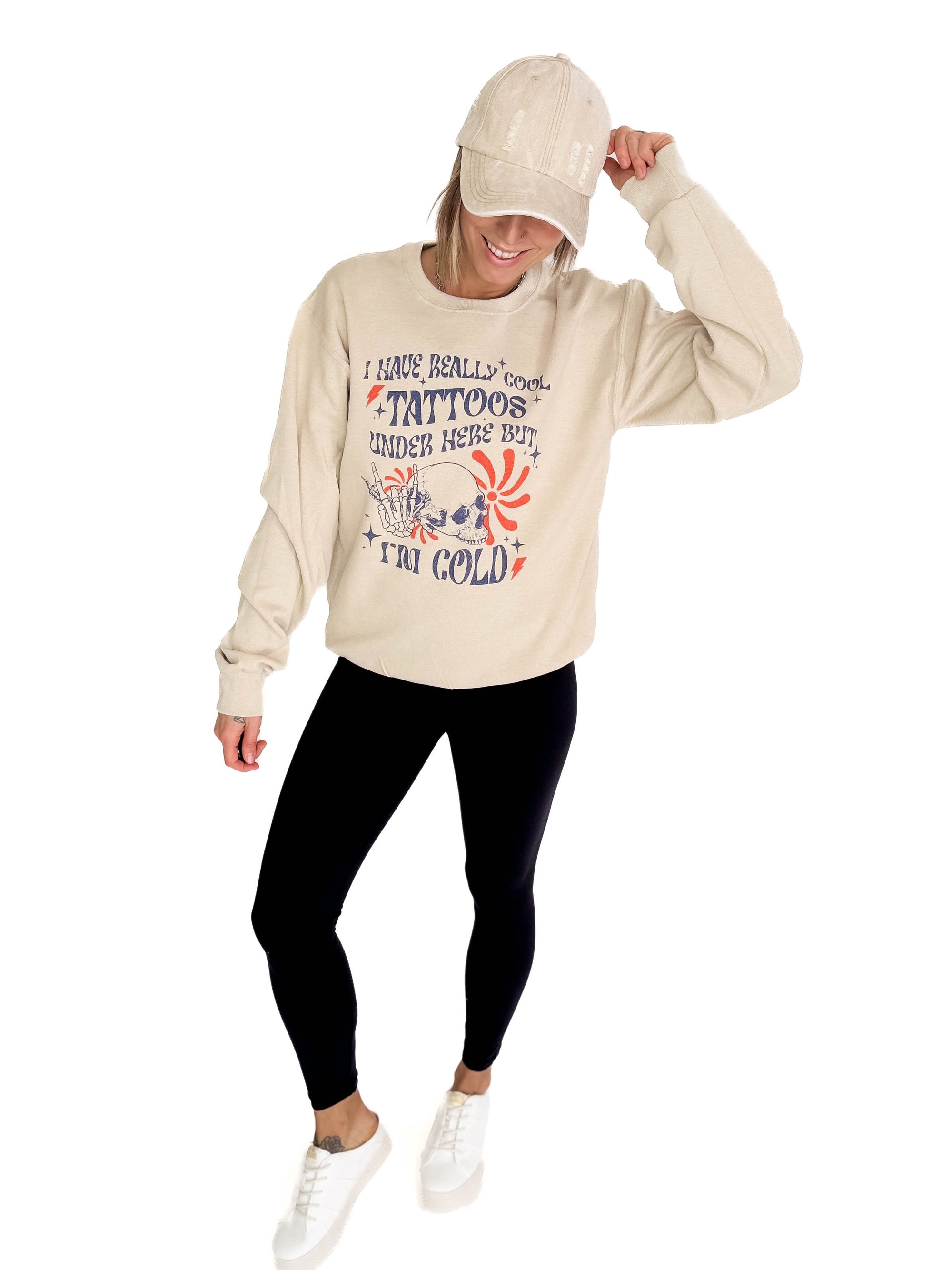 Cool Tattoos Graphic Crewneck- SAND