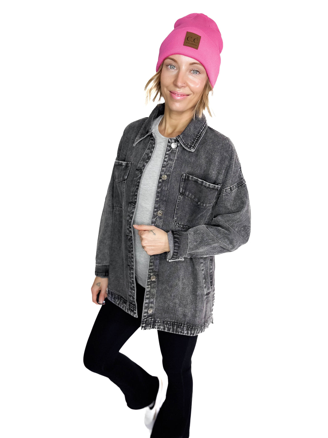 Nikki Button Down Denim Jacket- WASHED BLACK