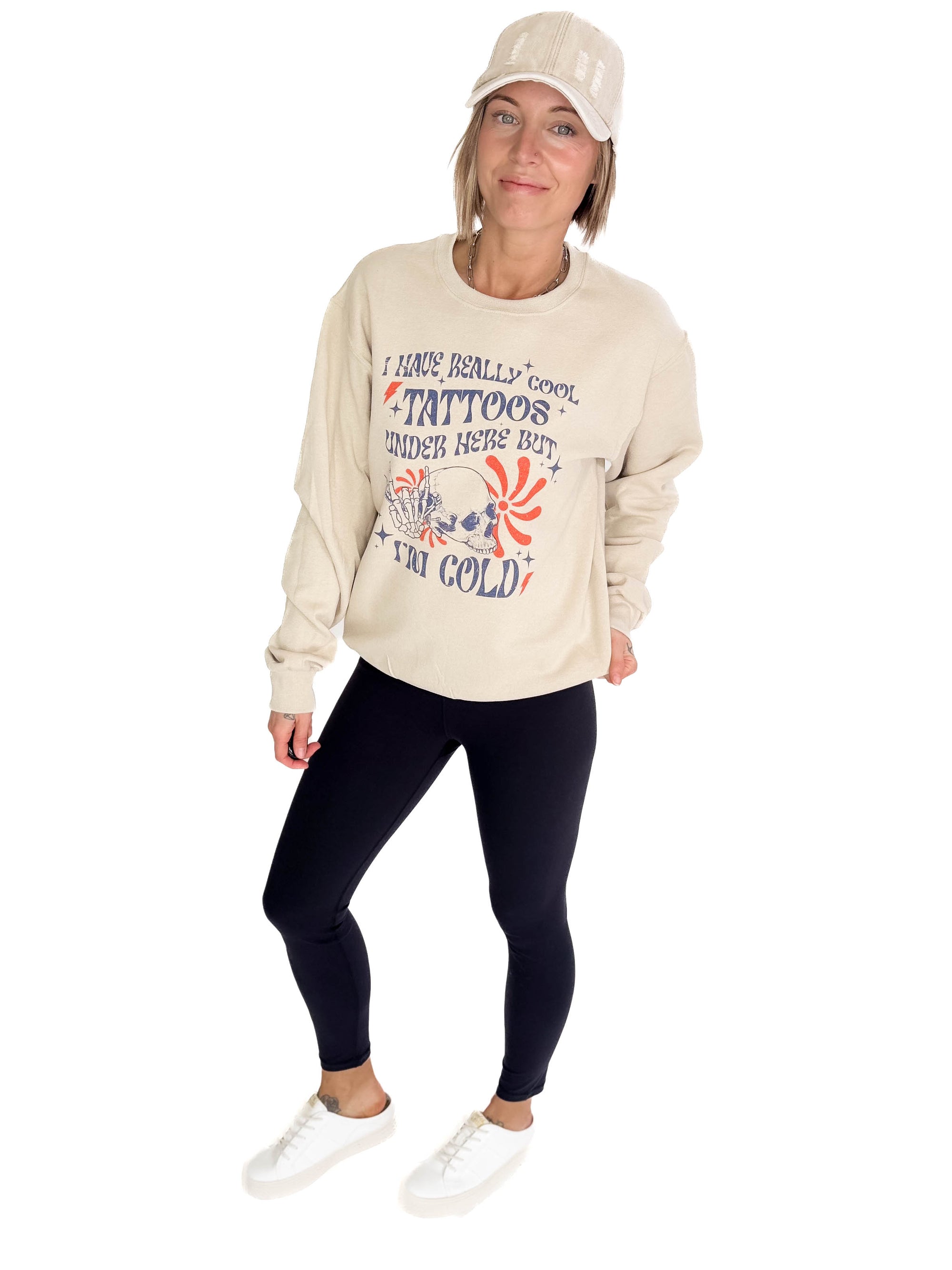 Cool Tattoos Graphic Crewneck- SAND