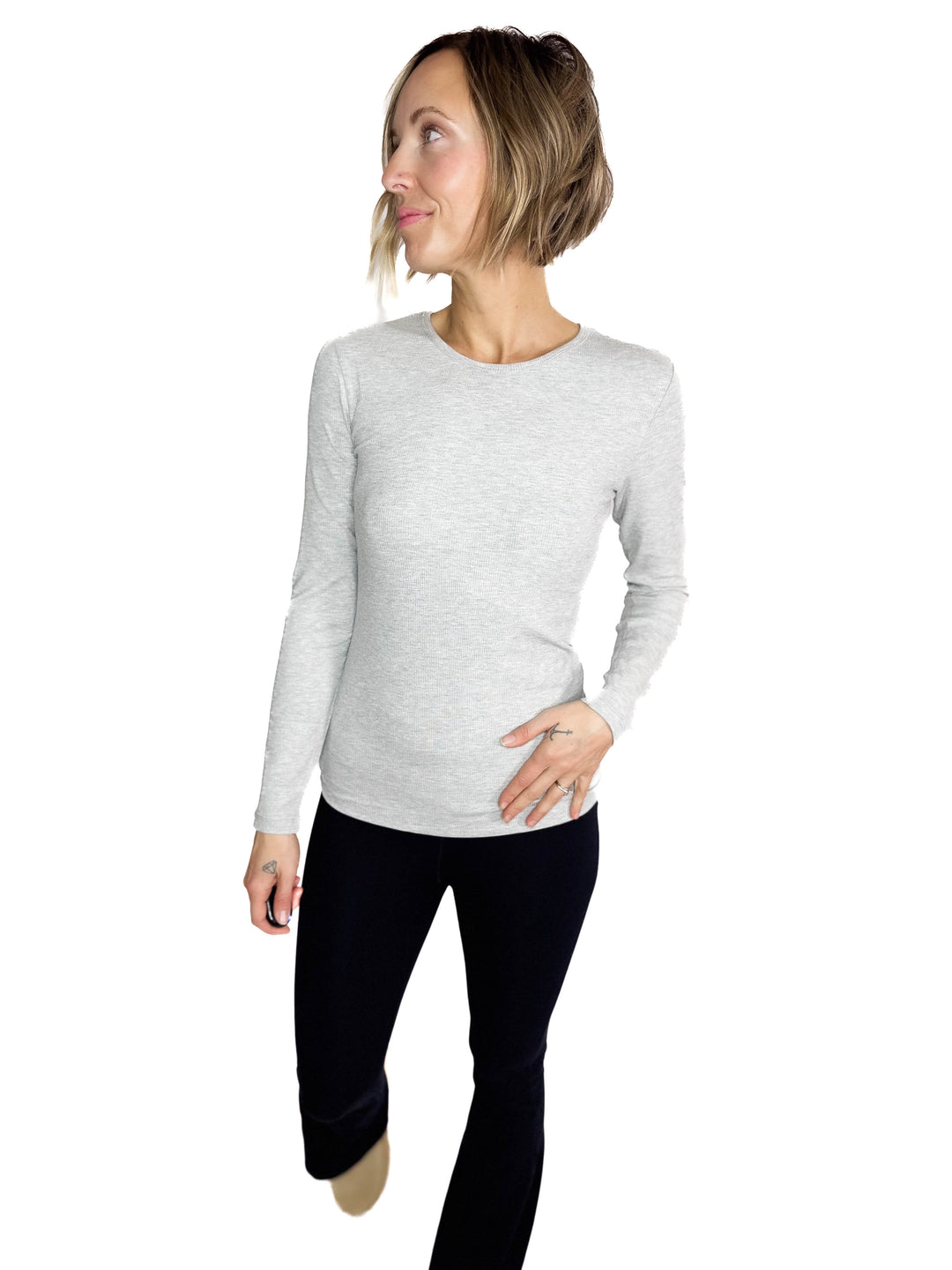 Indie Ribbed Long Sleeve- HEATHER GREY