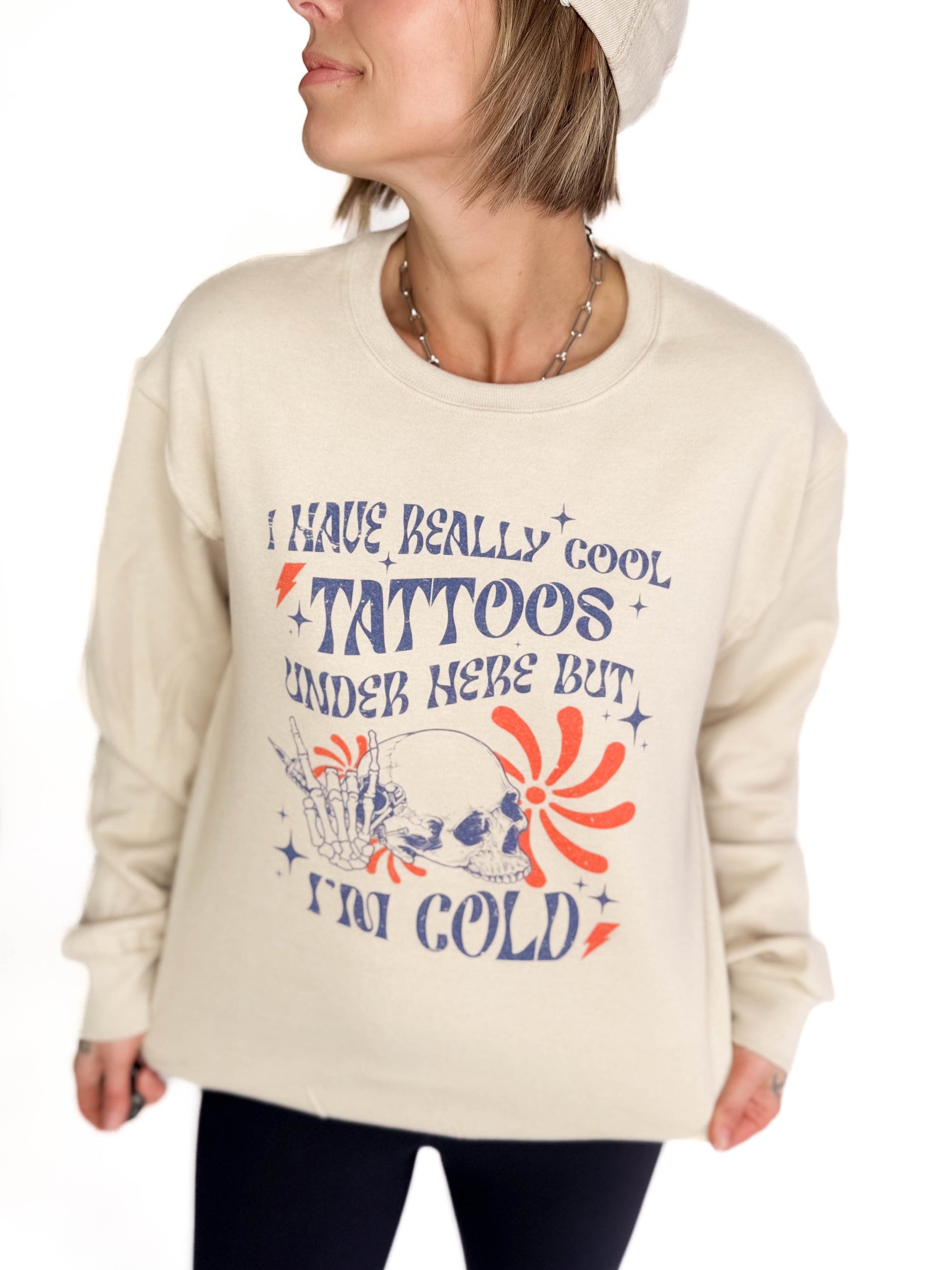 Cool Tattoos Graphic Crewneck- SAND