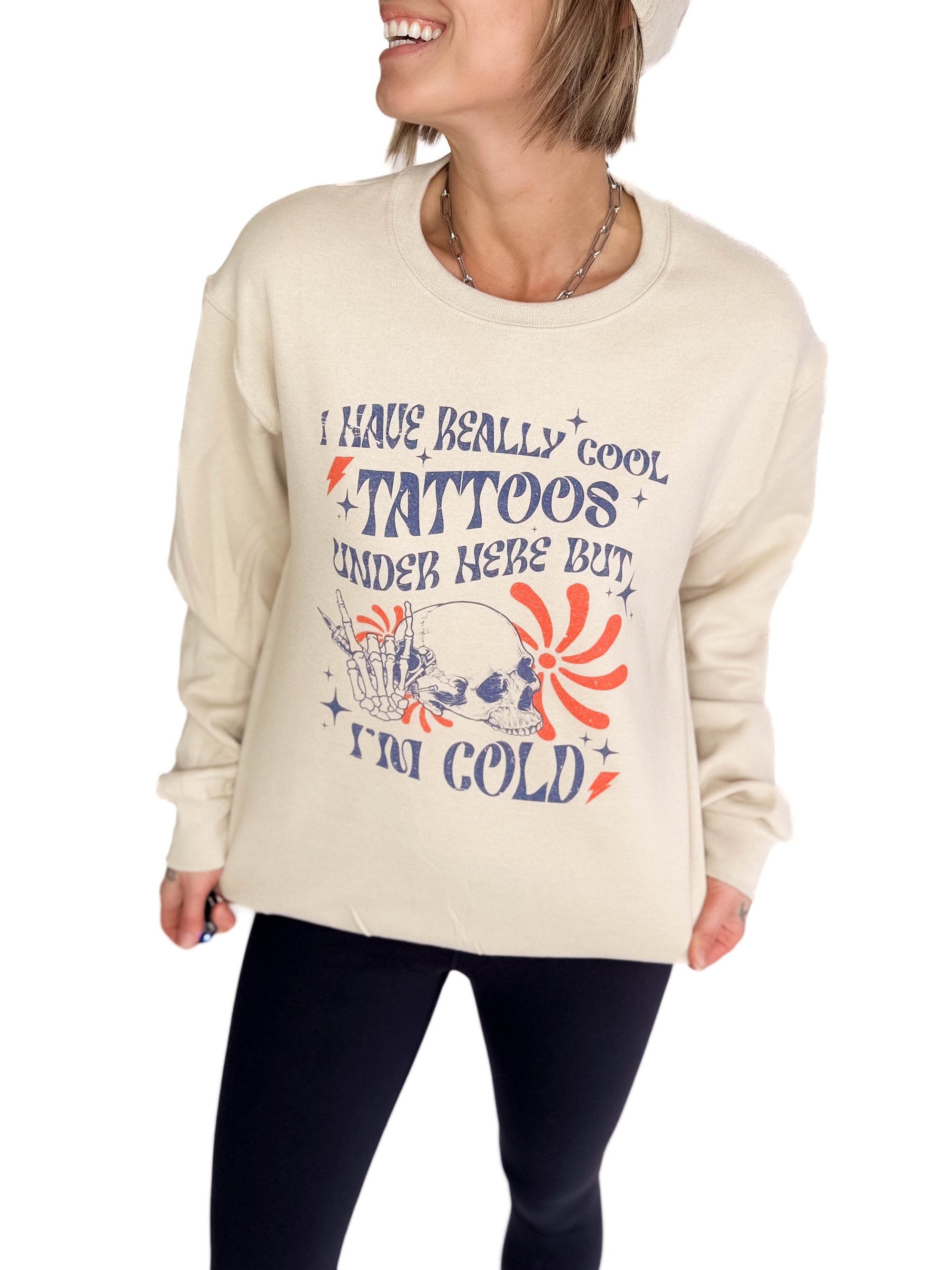 Cool Tattoos Graphic Crewneck- SAND