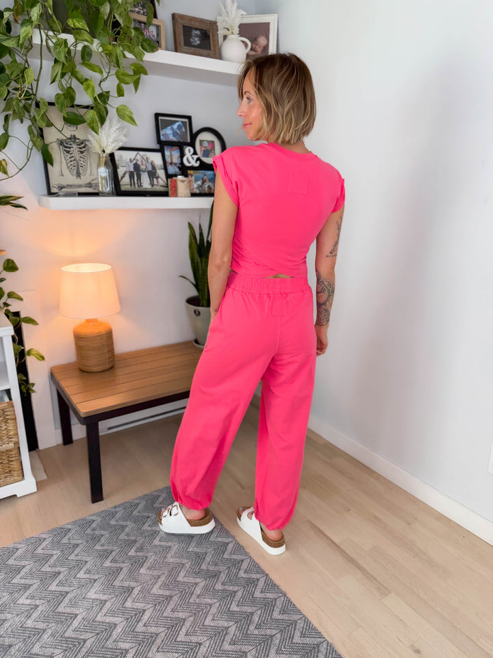 Mari Stretch Cotton Crossover Set- FLAMINGO