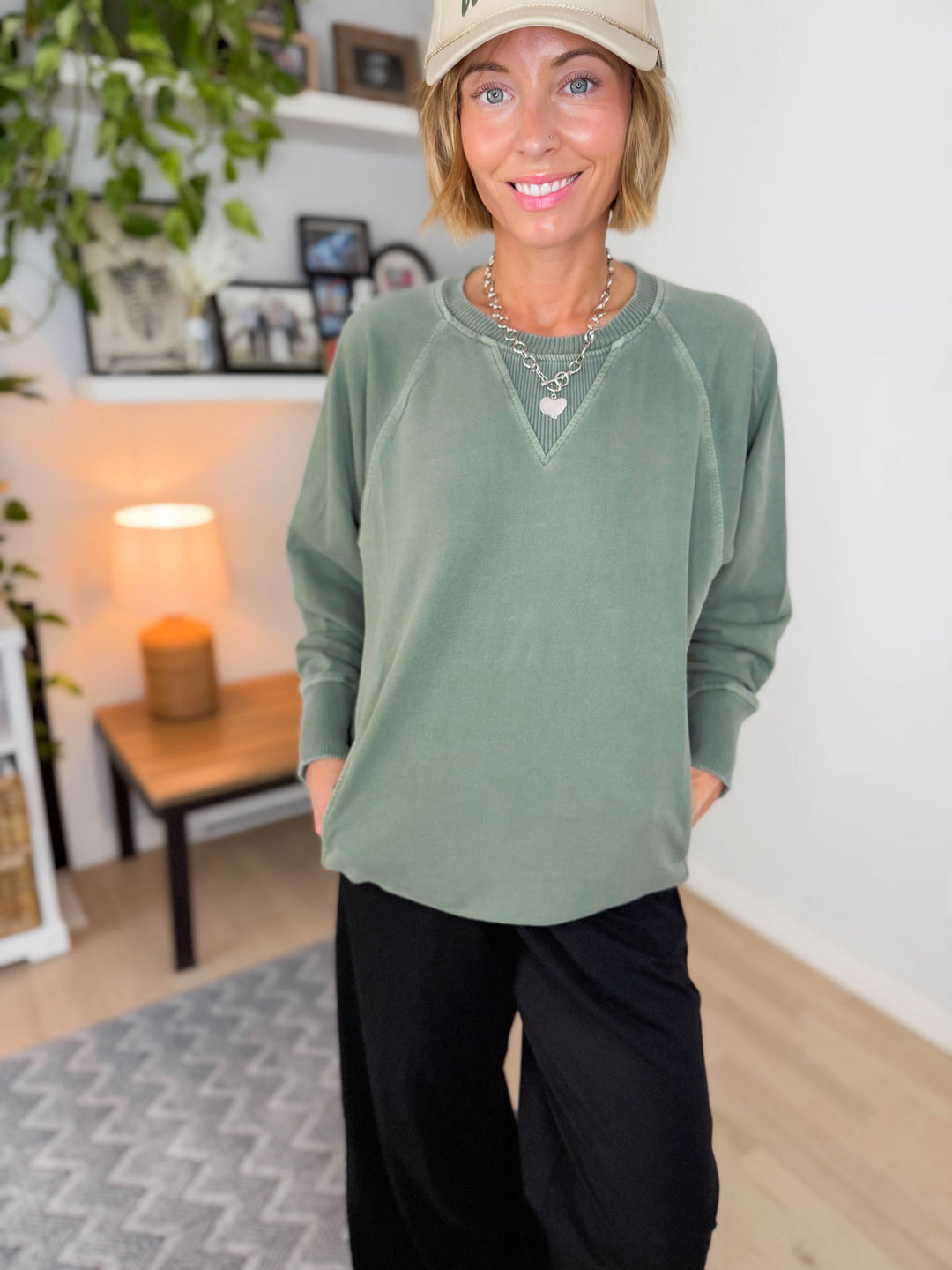 Juliet Washed Tunic Sweatshirt- ARMY GREEN