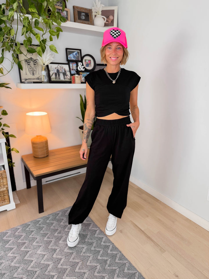 Mari Stretch Cotton Crossover Set- BLACK