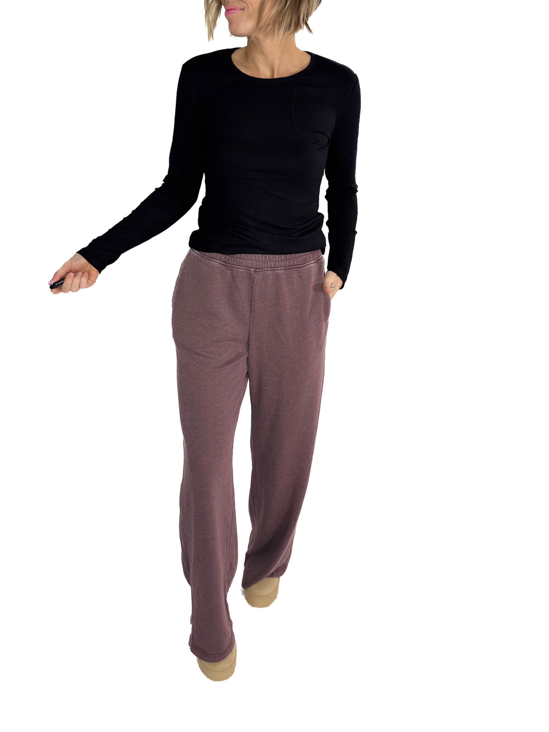 Margot Waffle Contrast Pant- DARK CHERRY