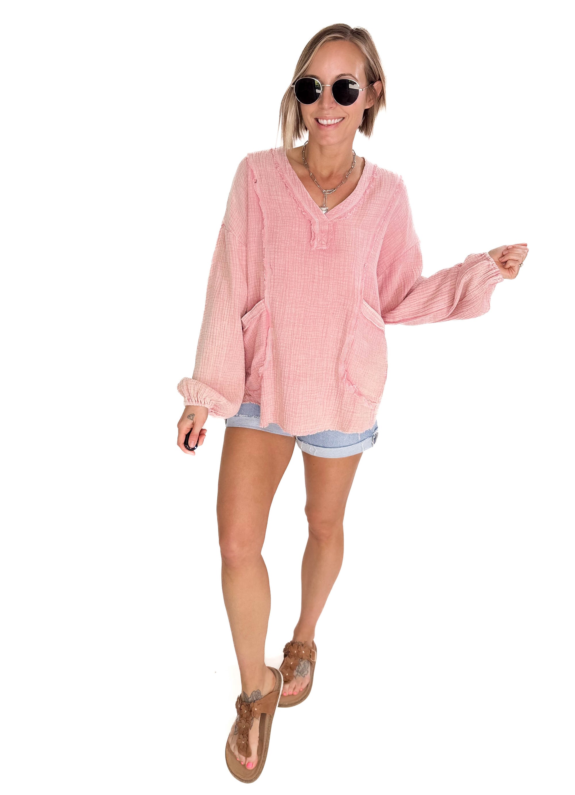 Faith Cotton Gauze Tunic- MAUVE