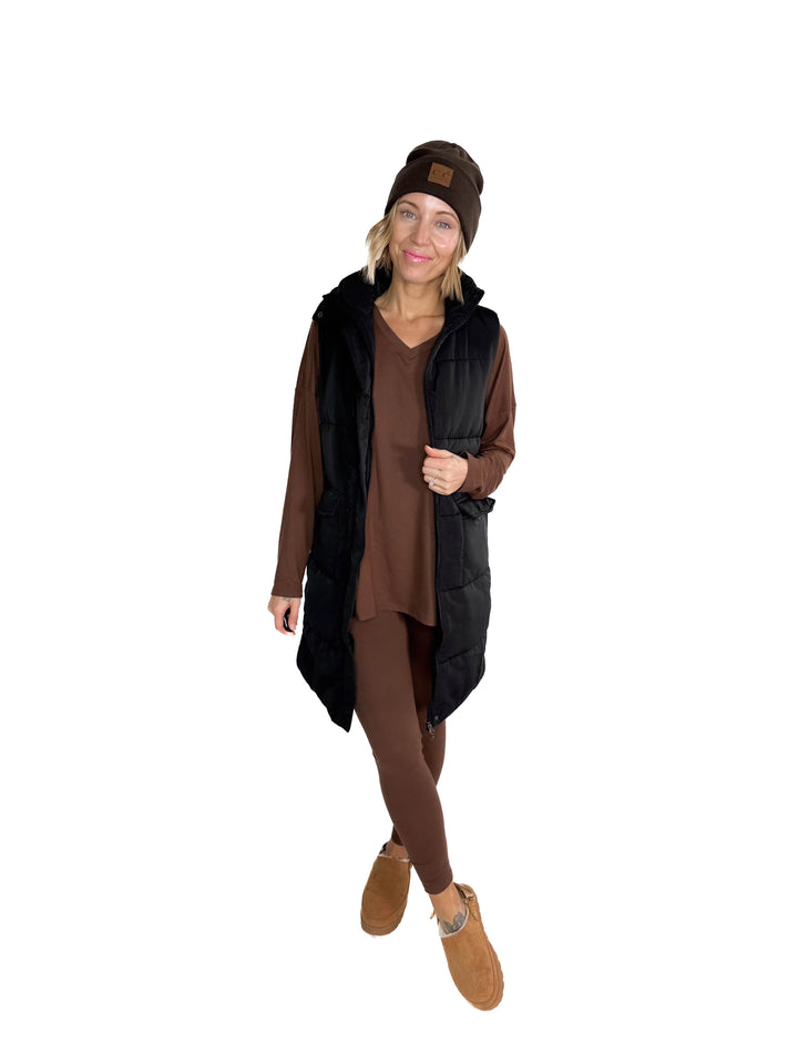 Remington Longline Puffer Vest- BLACK